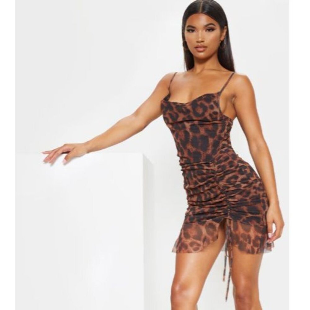 What A Girl Wants Cheetah Whimsy Twee Party Sheer Hem Mesh Mini Dress Small, NWT - Picture 5 of 9